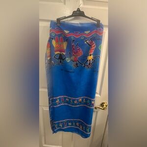 Rima Beach World Hand-Painted Women's Blue Sarong Pareo Beach Cover-Up Wrap